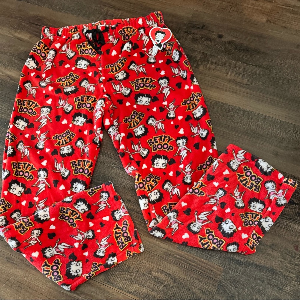 Betty Boop Womens 1X Plush Fleece Lounge Pajama Sleep Pants Red Soft NEW W TAGS